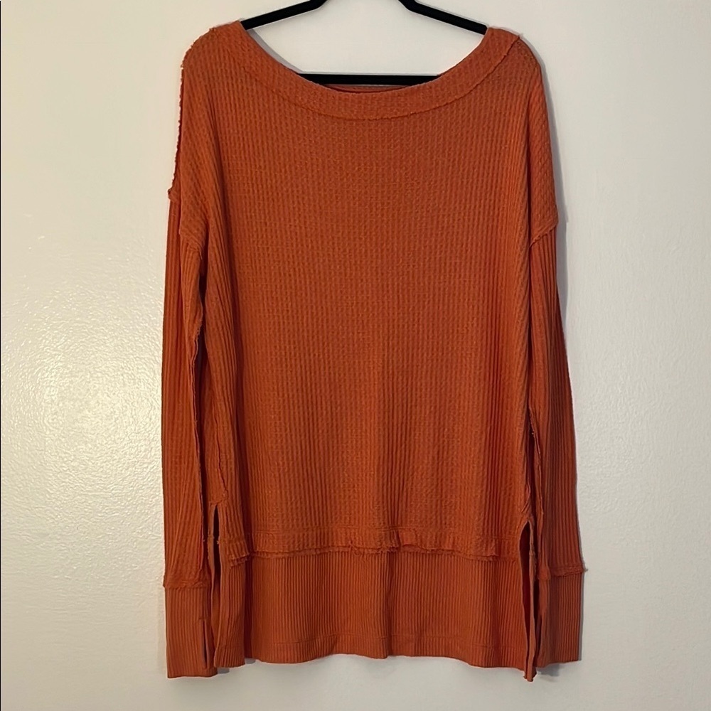We the Free North Shore Orange waffle knit lightweight thermal top Women size S